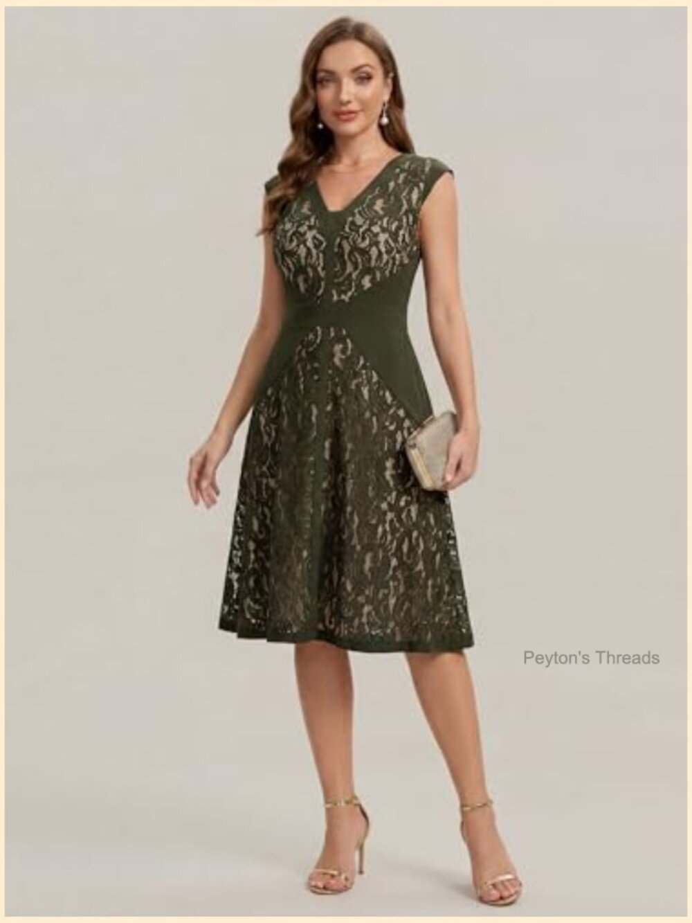 V Neck Stretchy Lace Cocktail Midi Dress Cap Sleeve Wedding Guest - Picture 3 of 7